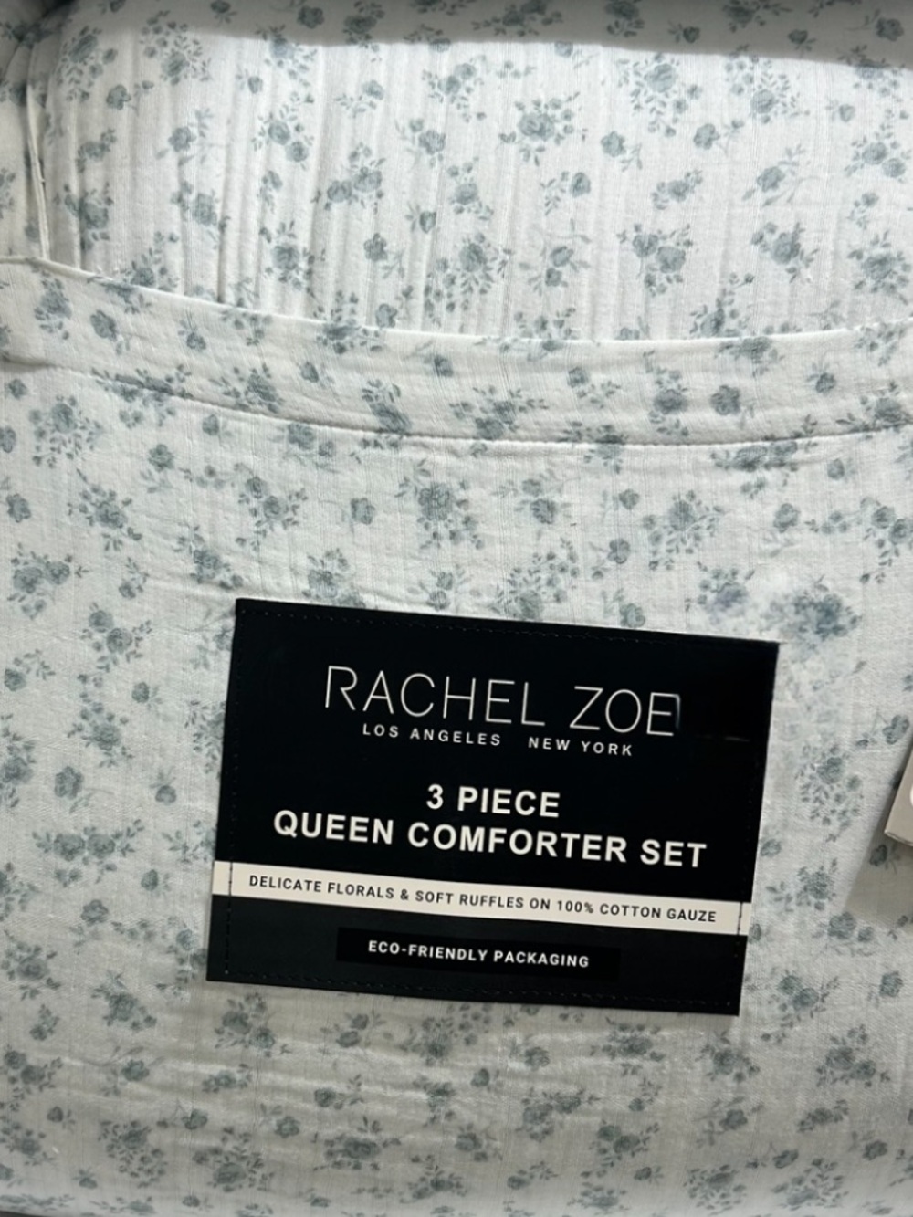 Rachel Zoe Florals and Soft Ruffles on Cotton Gauze Queen Comforter Set 90”x90”